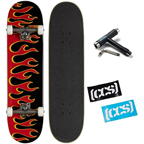 [ccs] Flames Skateboard Complete Black/red 7.75  - Maple Woo