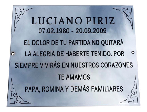 Placa Recordatoria Para Cementerio, 20x15cm Personalizada.
