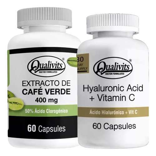 Café Verde 60 Cáps. + Ácido Hialurónico Vitamina C Qualivits