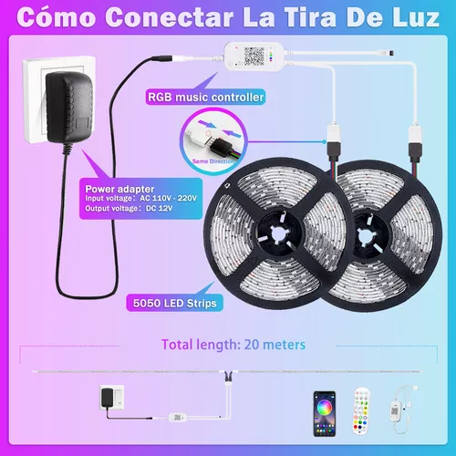 Kit Led 20 M Rgb Wifi Colorida Com Controle Na Sala