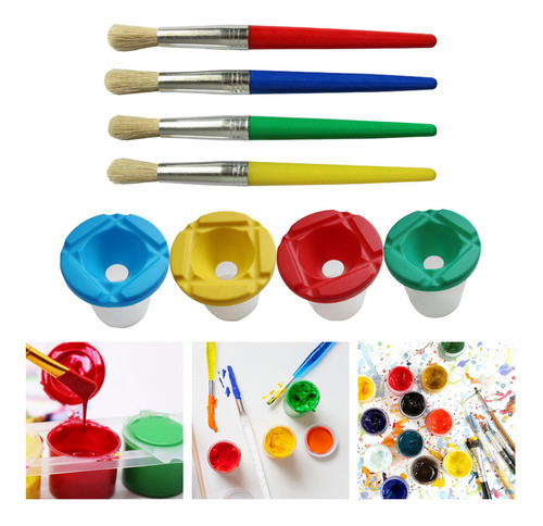 4x Vasos De Pintura Y Pinceles Para Pintar Para Niños