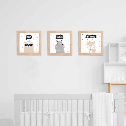 Imagen 1 de 10 de Cuadros Decorativos Infantiles Animalitos Nordicos Frases