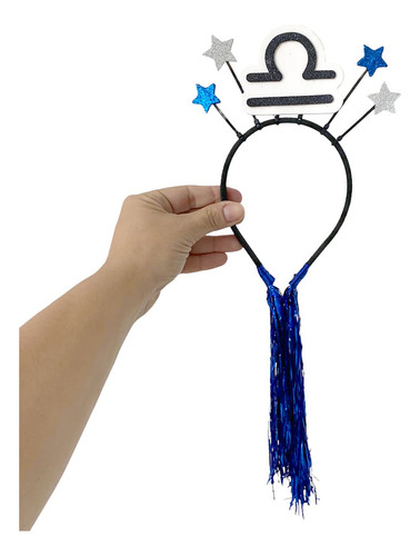 Tiara Signos Com Franja Metalizada Bloquinhos Folia Carnaval Cor Libra