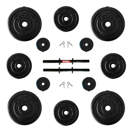 Kit Mancuernas Ajustables De 32kg Discos Intercambiables Color Negro