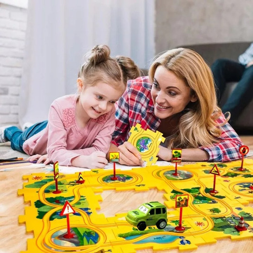 Coche De Pista De Rompecabezas 25 Pz Dinosaurio