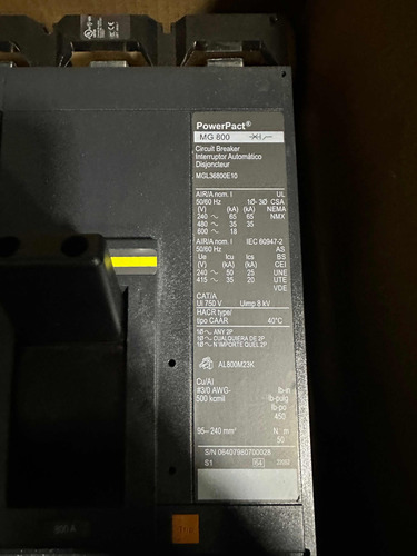 Interruptor Termomagnetico Square D 800amp Mgl36800e10