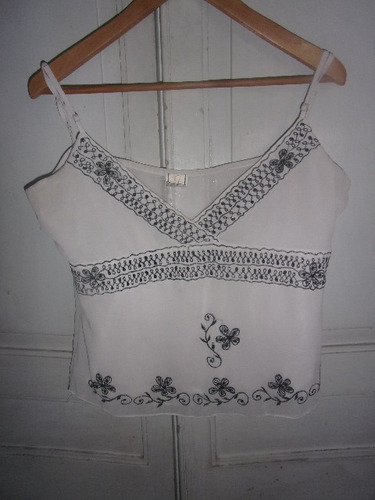 Musculosa Blanca De Gasa Para Dama, Con Bordados, Talle L