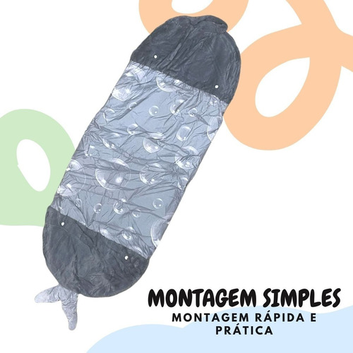 Saco De Dormir Infantil 2x1 Coberto Vira Mochila Tubarão