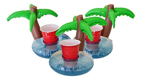 Gofloats Inflatable Palm Island Drink Holder 3 Pack Flota Tu