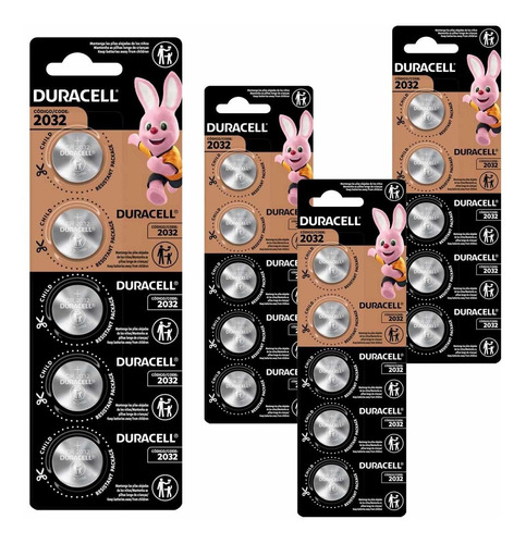 20 Pilhas Baterias Moeda Cr2032 Duracell - 4 Cartelas