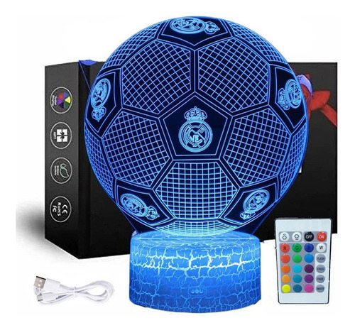 Vectores Lampara Luces 3d Led Acrilico Nocturna Niños Fútbol Color De La Estructura Blanco Color De La Pantalla Real Madrid