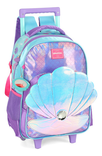 Mochila Escolar C/ Rodinhas Alça Costal Fundo Do Mar Luxcel Cor Violeta