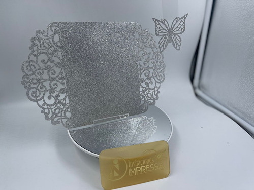 40 Sobres Glitter Invitación Corte Láser Suaje 16x11 Plateado