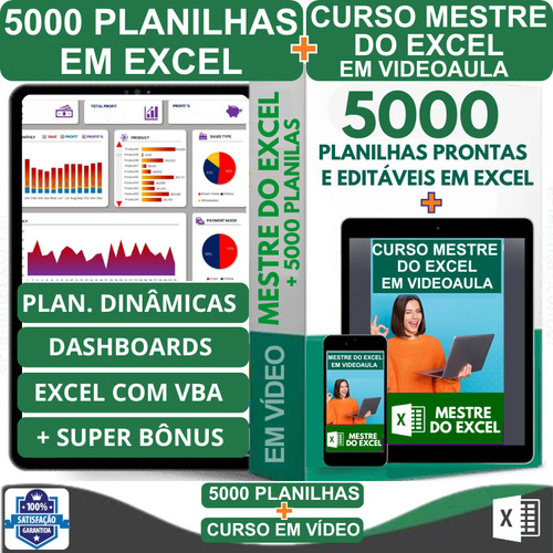 Pacote Planilhas Excel 5000 + Curso Mestre Do Excel Em Vídeo