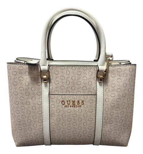 Bolsa Guess Satchel Color Beige Para Dama Sg959306-kha Beige Estampado Oro Blanco