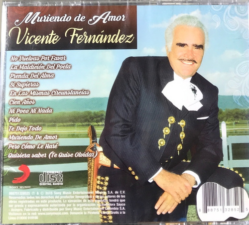 Imagen 2 de 2 de Vicente Fernández- Muriendo De Amor
