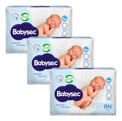 Pack X 3 Babysec Super Premium Rn X 20 Unidades Recién Nacido (rn) Sin Género