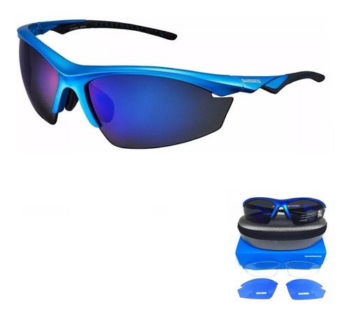 Gafas de ciclismo polarizadas Shimano EQx2-PL azules con 3 lentes