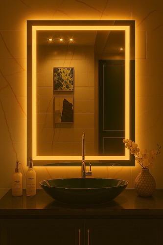 Espelho Retangular Vertical Jateado Led 90x70cm Sensor Touch