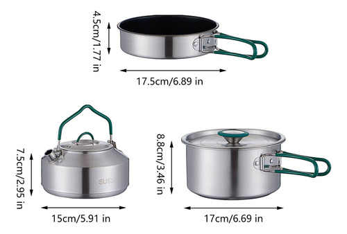 Juego De Cocina Para Acampar, 3 Piezas, Sartén De 0,9 L