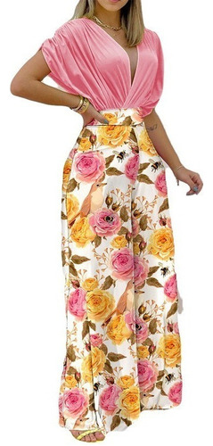 Conjunto Crop Top Y Pantalón Mujer Moda Estampado Floral 1