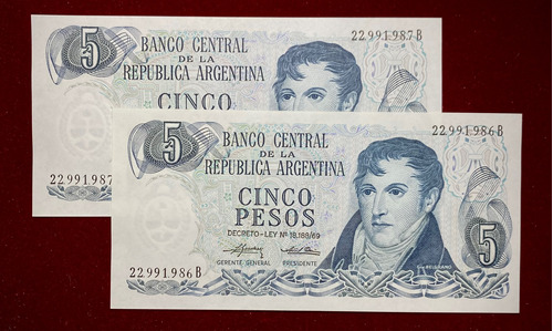 Billete 5 Pesos Ley Correlativos 1975 Bottero 2331 A Oferta 