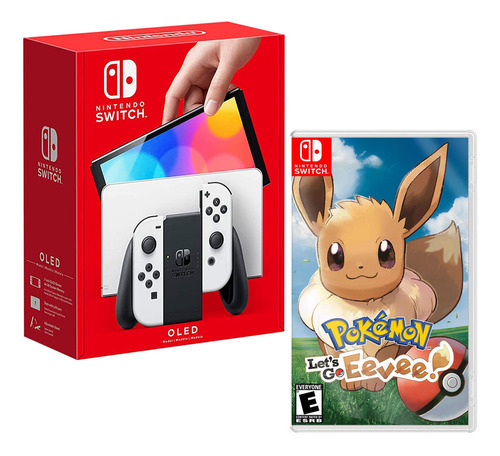 Consola Nintendo Switch Oled Blanco + Pokemon Lest Go Eevee