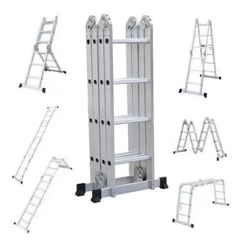 Escalera Multifuncional De 12 Pasos Aluminio Plegable 3,6 Mt