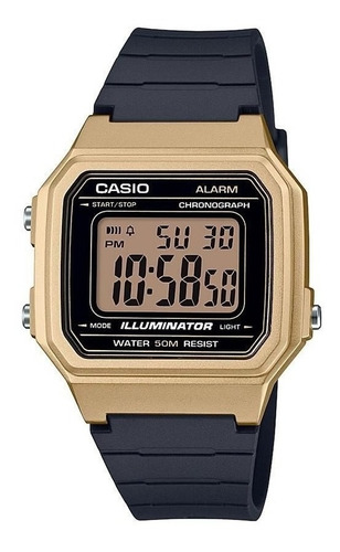 Reloj Casio Deportivo Liviano W-217hm-9avdf Unisex Original Correa Negro Fondo Dorado