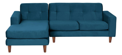 Sofa Chaiselong Izq Salerno Tela  Velvet  Azul Petroleo