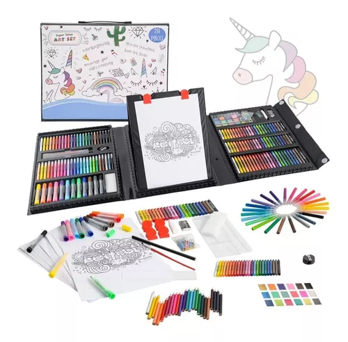 KIDDYCOLOR Kit de arte de madera para niños de 150 piezas, juego de dibujo  y pintura de lujo, estuche portátil con pasteles al óleo, crayones, lápices
