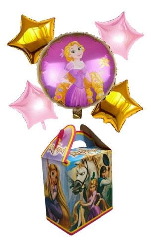 Rapunzel Set Globos Decoracion Más Cajas Dulceras 10 Niñas 