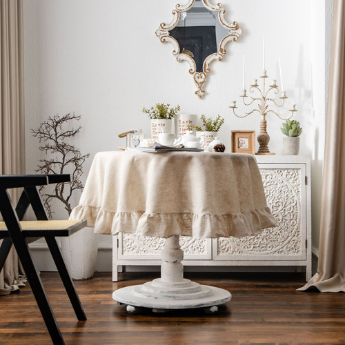 Mantel Redondo Con Volantes De Algodón Y Ribete De Volantes