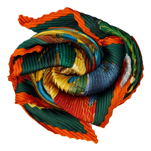 Mascada Mujer Pañoleta Estampada Plisada Verde 70 X 70cm Verde Oscuro Plisado Unitalla