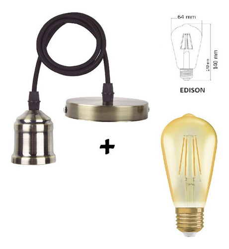 Imagen 2 de 8 de Colgante Pendulum Bronce + Led Osram Vintage Edison Dim 7.5w