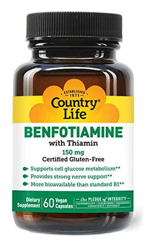 Benfotiamina Country Life, 150mg, 60 Cápsulas Veganas