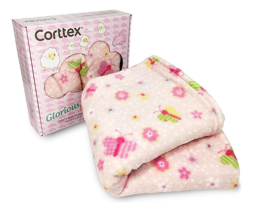 Cobertor Berço Bebê Microfibra Antialérgico Caixa Presente Cor Rosa Borboletas Menina
