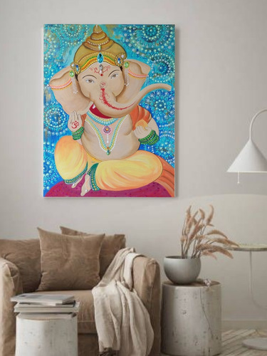 Cuadro Decorativo Ganesha De La Abundancia Pintando A Mano 