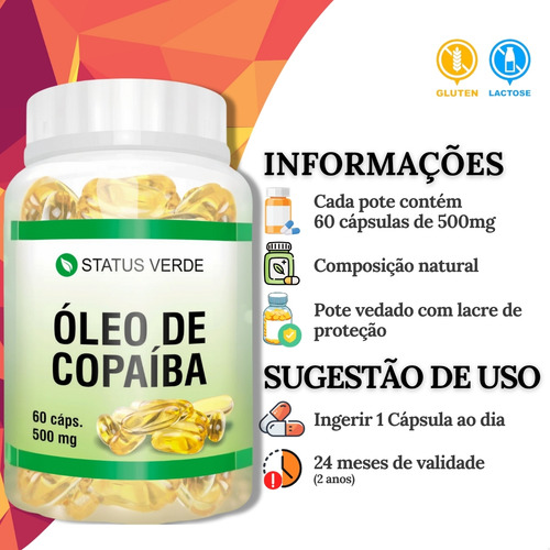 3 Potes Óleo De Copaíba 100% Puro E Natural Kit 180 Cáps - Status Verde