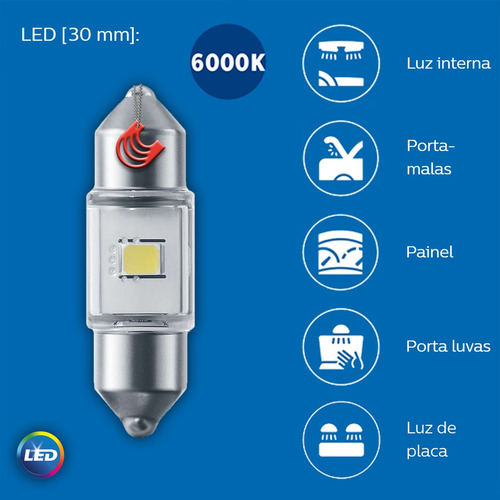 Imagem 3 de 5 de Lâmpada Led Philips Ultinon Pro3000 Torpedo 30mm 6000k 12v