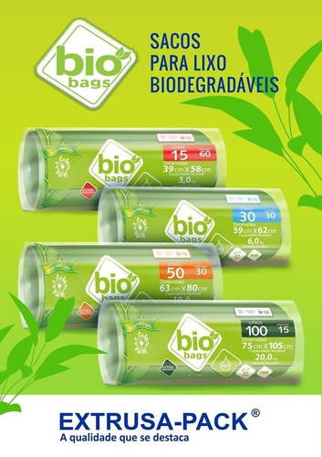 Saco De Lixo Biodegradavel - Verde - 100l - 120unid Biobags