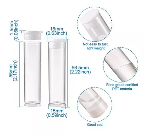Craftdady 100pcs Transparent Clear Plastic Small Empty Storage Tubes Bead Container Set Test Bottles Organizers Boxes with Lid 2.16x0.59 (55x15mm)