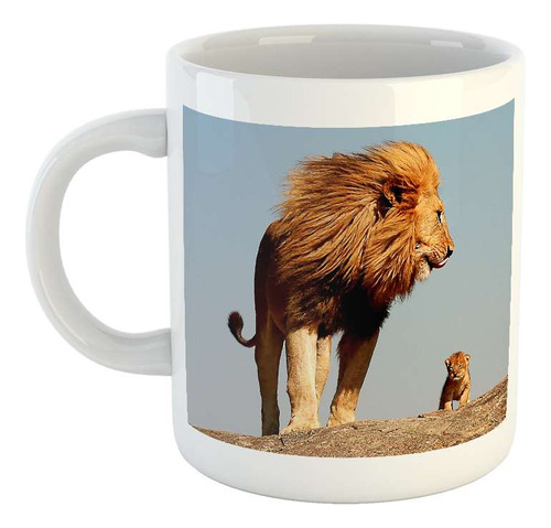 Taza Ceramica Leon Rey Padre Hijo Cria Primeros Pasos