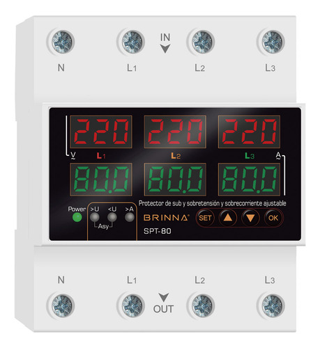 Protector De Tension Trifasico Brinna 80a Voltamperimetro