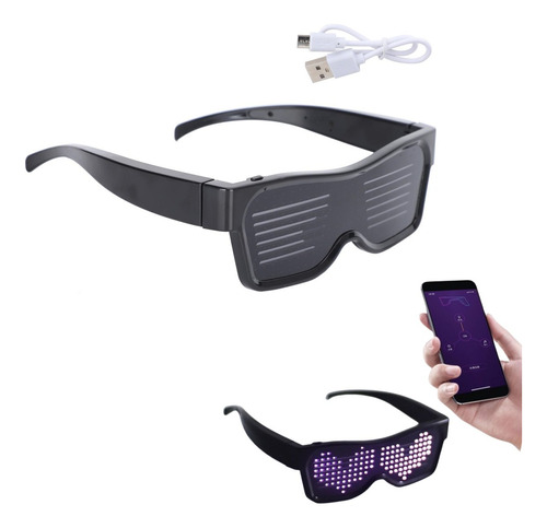 Gafas Con Luces Led Rosa Bluetooth Usb Recargable