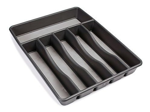 Organizador De Cubiertos Negro De Plastico 6 Compartimentos