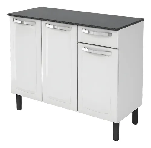 Balcão de Cozinha Itatiaia Aço 3 Portas 1 Gaveta Com Tampo Rose B...