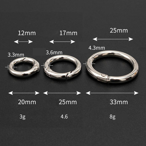 10 Ganchos Redondos Con Resorte, Círculo De Plata 33mm