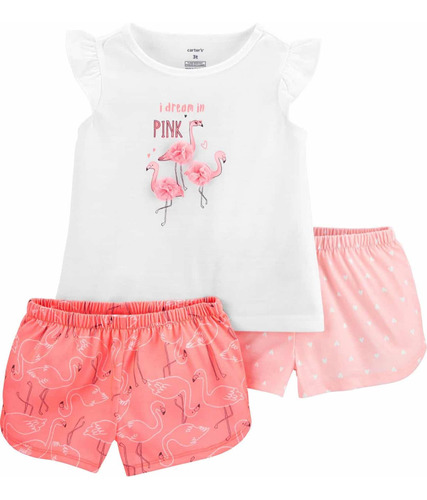 Conjunto Carters Bebé Niña 12 Meses Blusa + 2 Short Flamingo