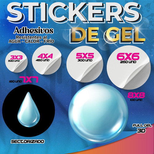 Stickers Adhesivo De Gel Resistentes Al Agua, Frio, Calor, 